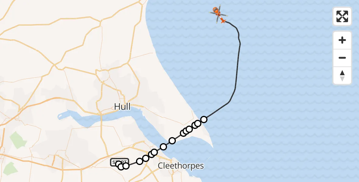 Flight route Coastguard Helicopter Humberside Airport - North Sea, 04 September 2026, 19:11