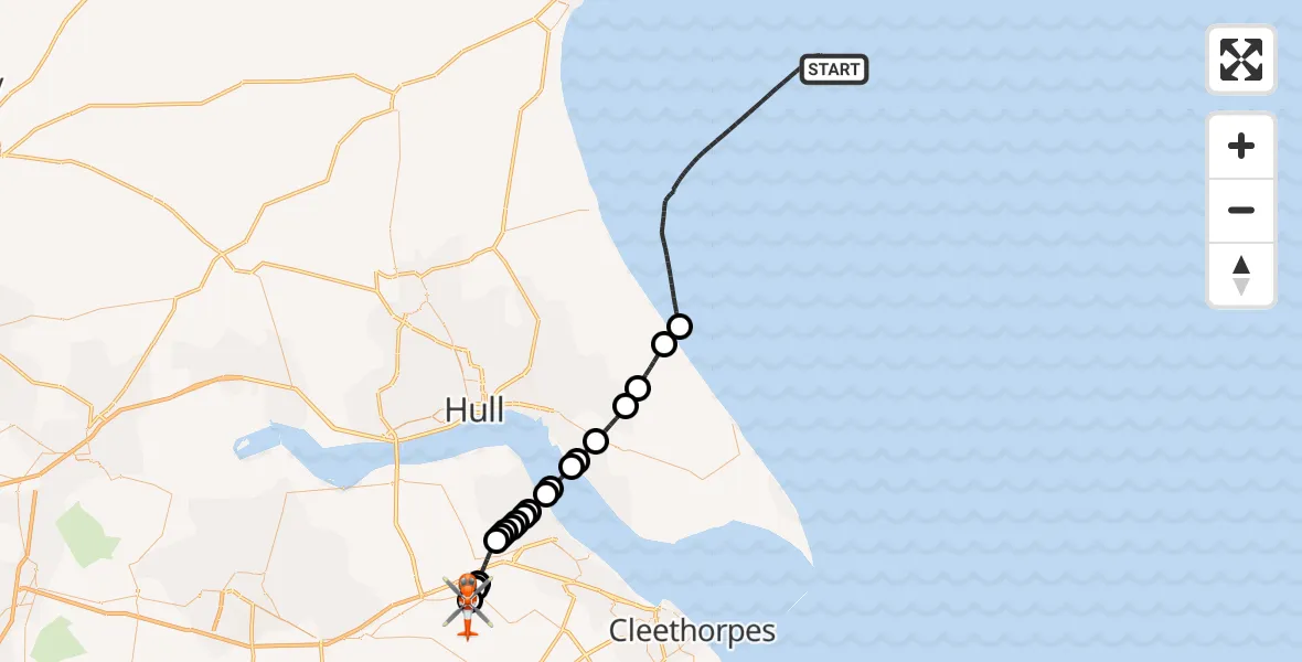 Flight route Coastguard Helicopter North Sea - Humberside Airport, 04 September 2026, 19:47