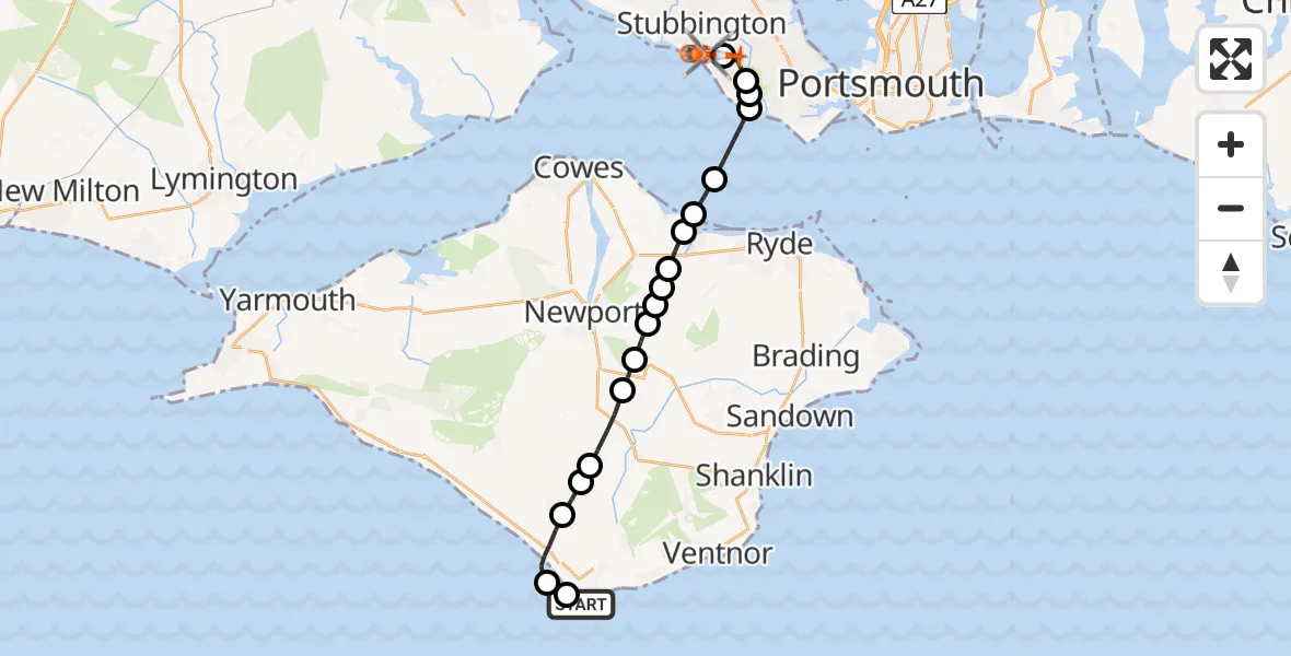 Flight route Coastguard Helicopter Niton - Solent Airport, 04 September 2026, 20:21