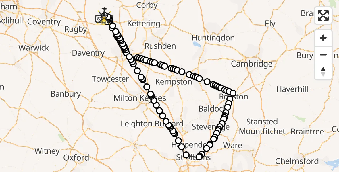 Flight route Police Helicopter Welford - Harborough, 04 September 2026, 20:36