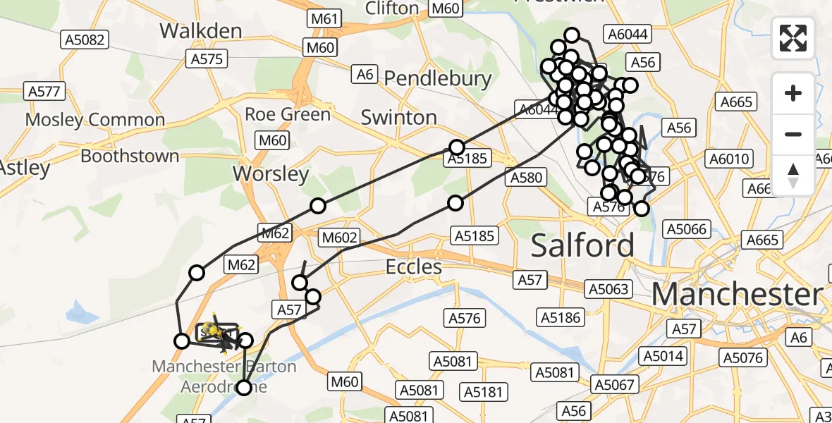 Flight route Police Helicopter Manchester Barton Aerodrome - Manchester Barton Aerodrome, 04 September 2026, 20:41