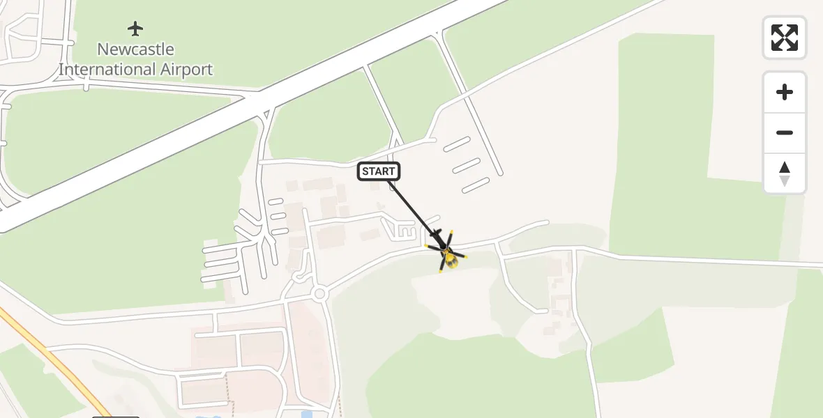 Flight route Police Helicopter Newcastle International Airport - Woolsington, 04 September 2026, 20:55