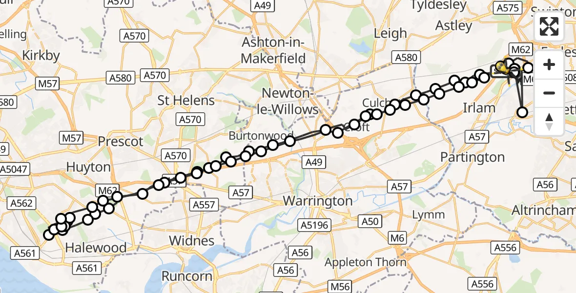 Flight route Police Helicopter Manchester Barton Aerodrome - Manchester Barton Aerodrome, 04 September 2026, 22:16