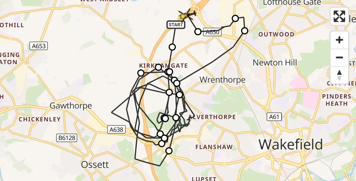Flight route Police Helicopter East Ardsley - East Ardsley, 04 September 2026, 23:00