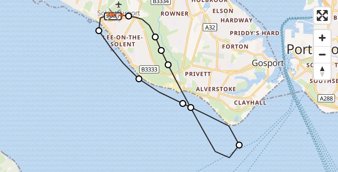 Flight route Coastguard Helicopter Solent Airport - Solent Airport, 05 September 2026, 01:11