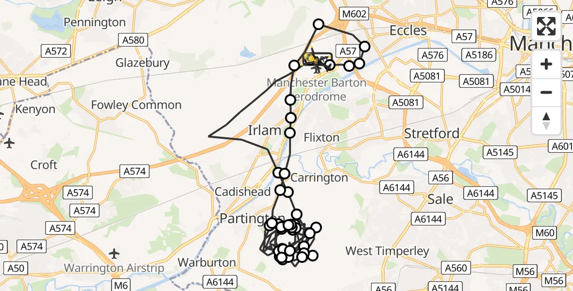 Flight route Police Helicopter Manchester Barton Aerodrome - Manchester Barton Aerodrome, 05 September 2026, 03:49