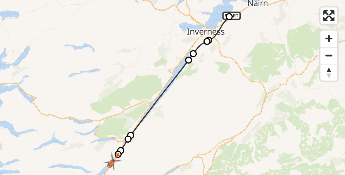 Flight route Coastguard Helicopter Inverness Airport - Loch Lochy, 05 September 2026, 07:31