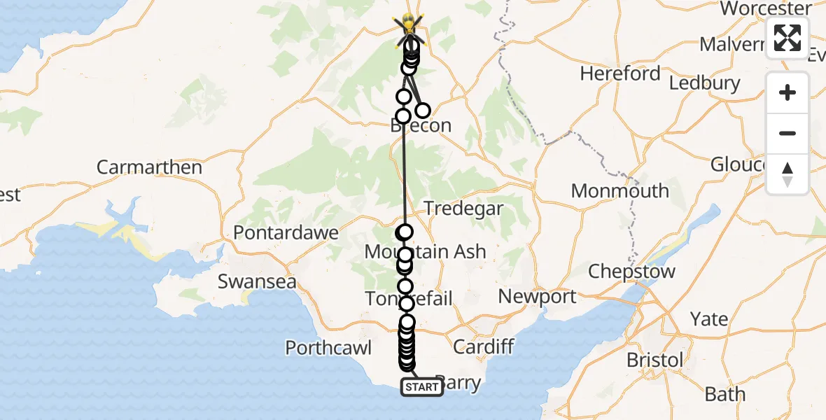 Flight route Police Helicopter East Aberthaw - Maesmynis, 05 September 2026, 07:54