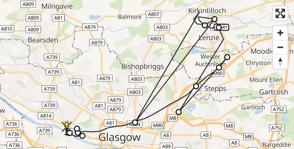 Flight route Police Helicopter Lenzie - Glasgow, 05 September 2026, 08:14