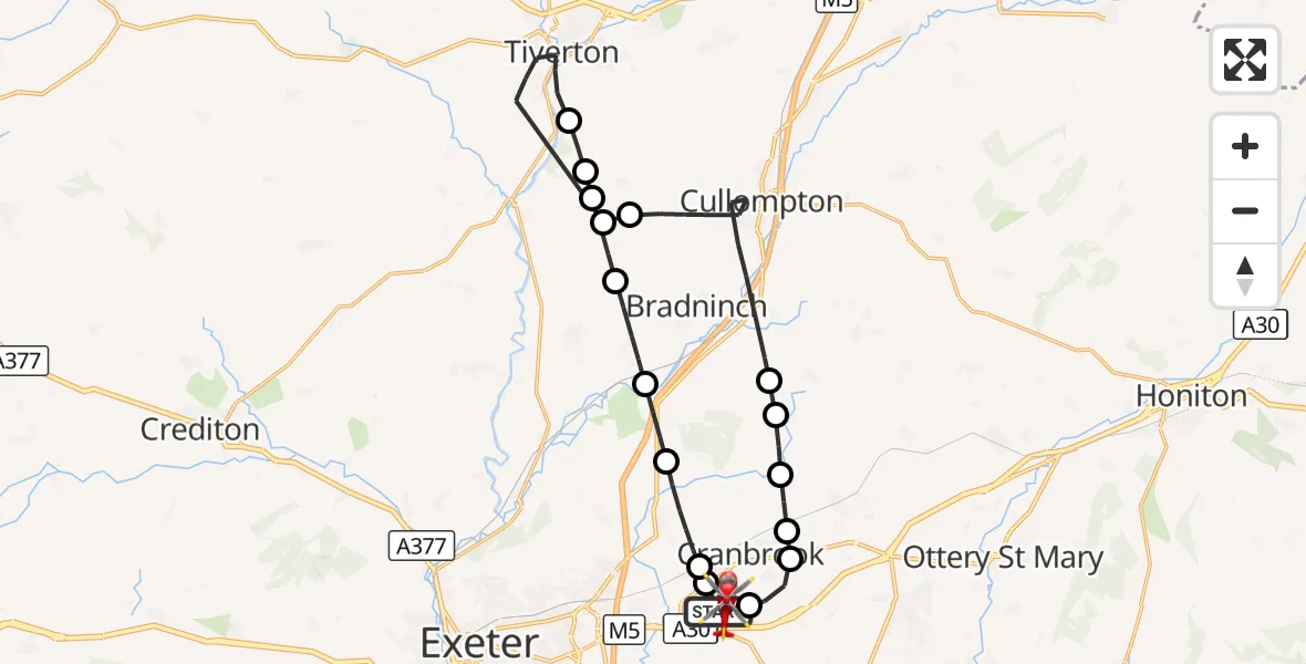 Flight route Air Ambulance Helicopter Exeter International Airport - Exeter International Airport, 05 September 2026, 08:44