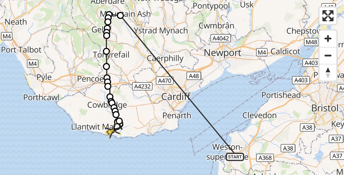 Flight route Police Helicopter Weston-super-Mare - MOD St Athan, 05 September 2026, 09:04