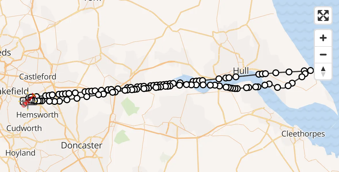 Flight route Air Ambulance Helicopter YAA Nostell Helicopter Port - YAA Nostell Helicopter Port, 05 September 2026, 09:12