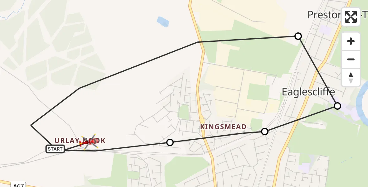 Flight route Air Ambulance Helicopter Egglescliffe - Egglescliffe, 05 September 2026, 09:25
