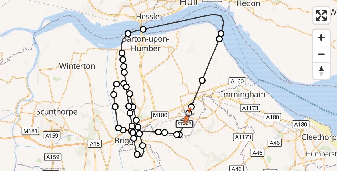 Flight route Coastguard Helicopter Humberside Airport - Kirmington, 05 September 2026, 09:39