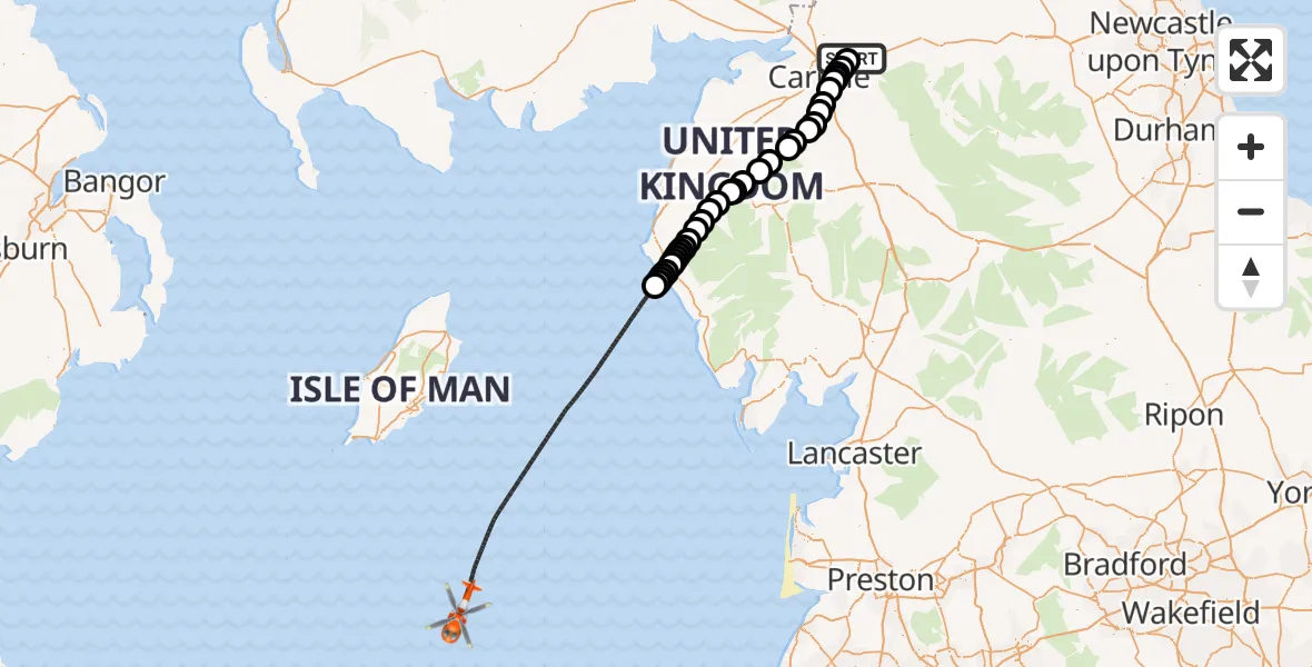 Flight route Coastguard Helicopter Carlisle Lake District Airport - Irish Sea, 05 September 2026, 10:10