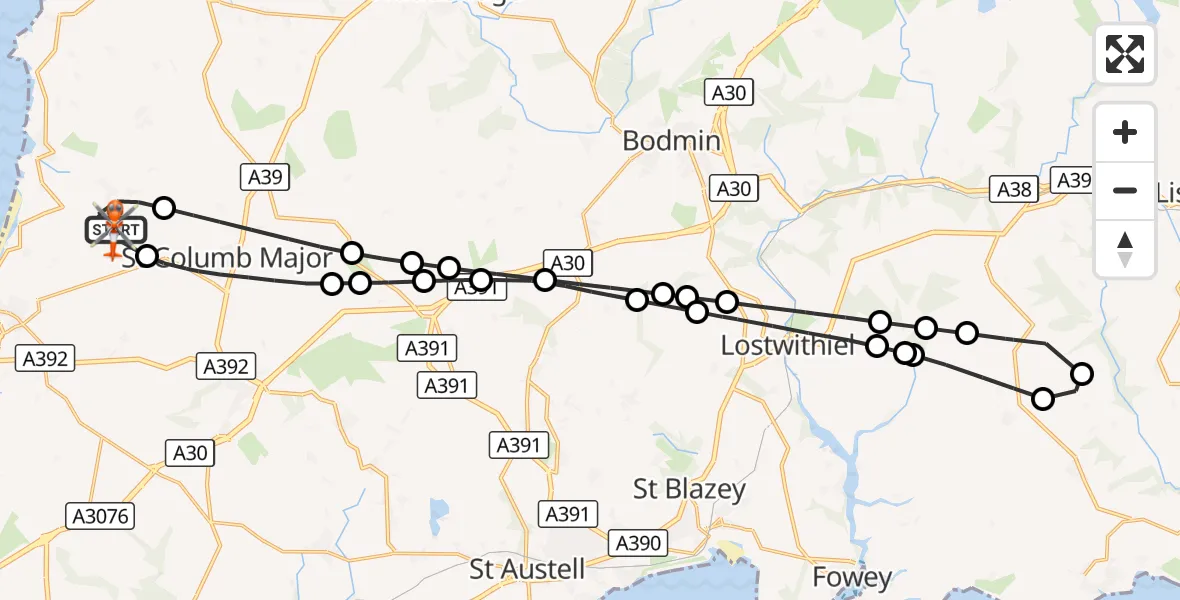 Flight route Coastguard Helicopter Cornwall Airport Newquay - Cornwall Airport Newquay, 05 September 2026, 10:23