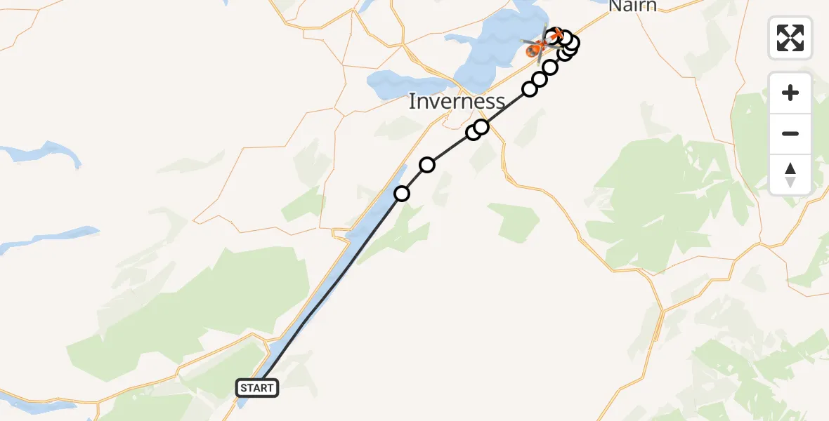Flight route Coastguard Helicopter Loch Ness - Inverness Airport, 05 September 2026, 10:26