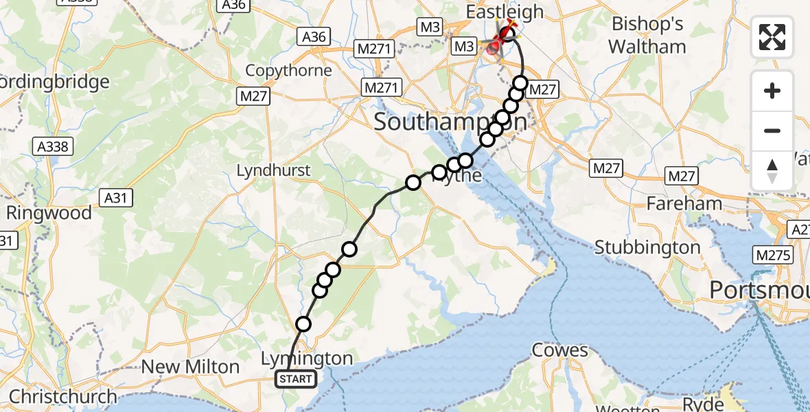 Flight route Air Ambulance Helicopter Lymington - Southampton Airport, 05 September 2026, 10:33