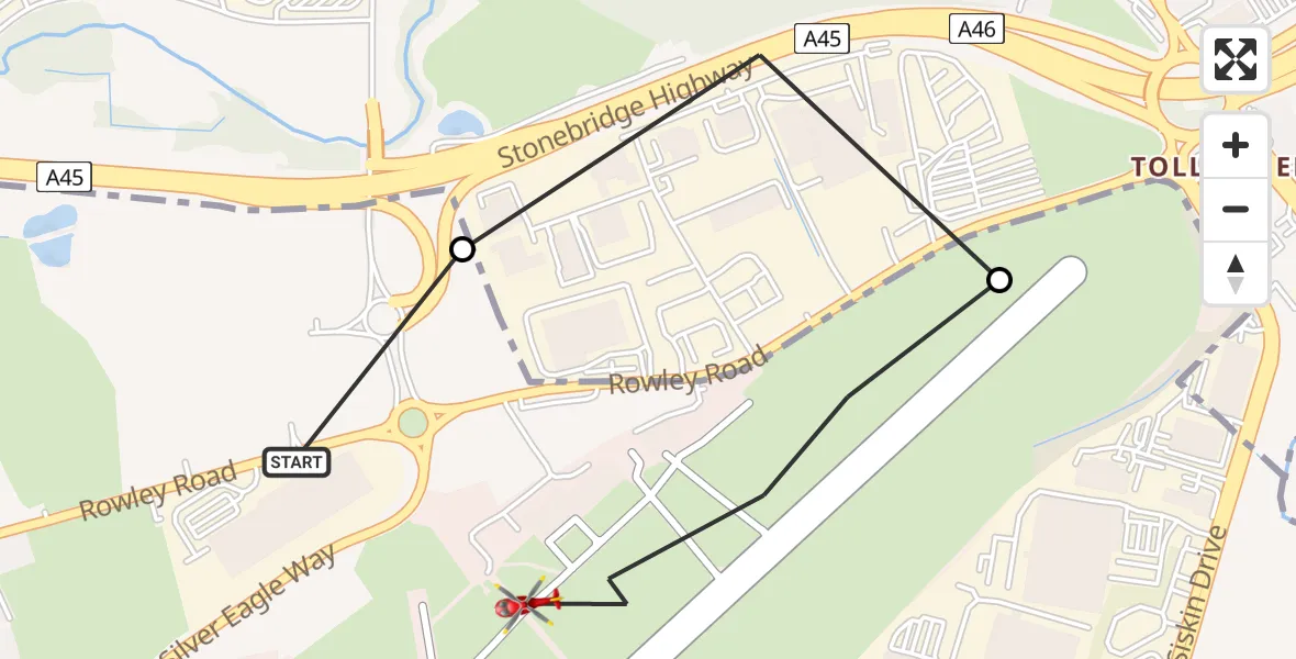 Flight route Air Ambulance Helicopter Coventry Airport - Coventry Airport, 05 September 2026, 10:42