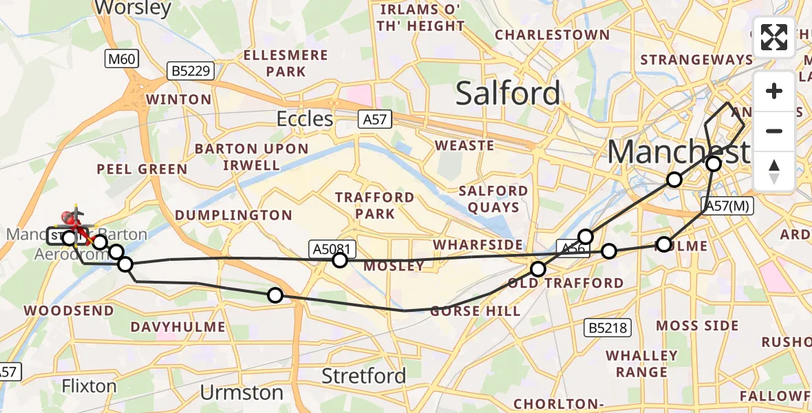 Flight route Air Ambulance Helicopter Manchester Barton Aerodrome - Manchester Barton Aerodrome, 05 September 2026, 10:59