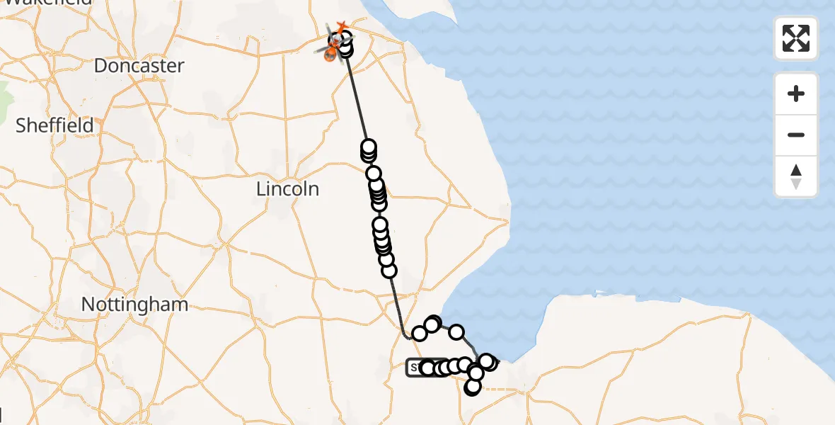 Flight route Coastguard Helicopter Holbeach CP - Humberside Airport, 05 September 2026, 11:18