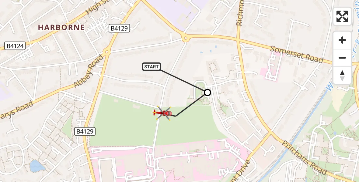 Flight route Air Ambulance Helicopter Metchley - Metchley, 05 September 2026, 11:28