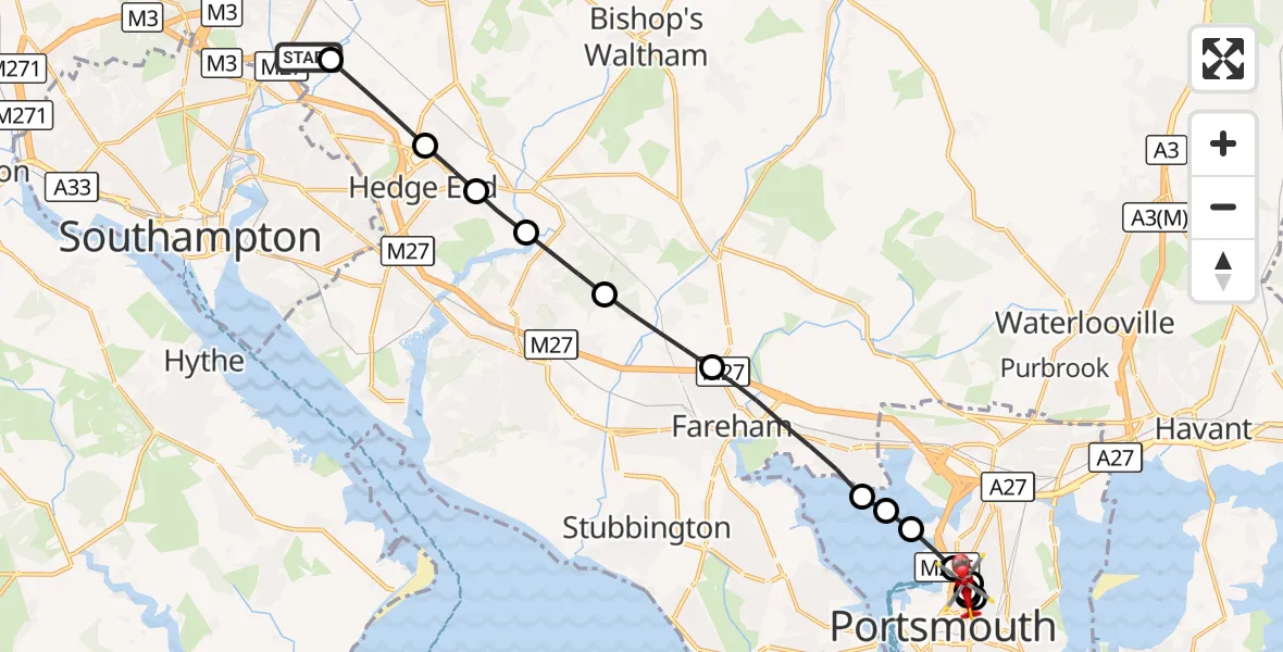 Flight route Air Ambulance Helicopter Southampton Airport - Stamshaw, 05 September 2026, 11:31