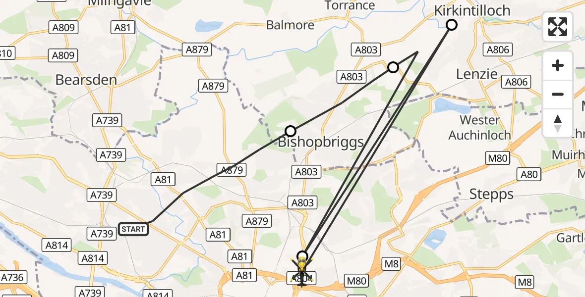 Flight route Police Helicopter Glasgow - Glasgow, 05 September 2026, 12:07