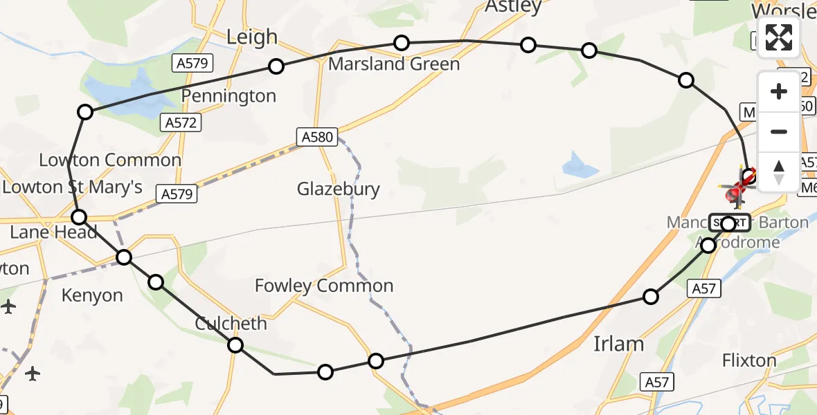 Flight route Air Ambulance Helicopter Manchester Barton Aerodrome - Manchester Barton Aerodrome, 05 September 2026, 12:11