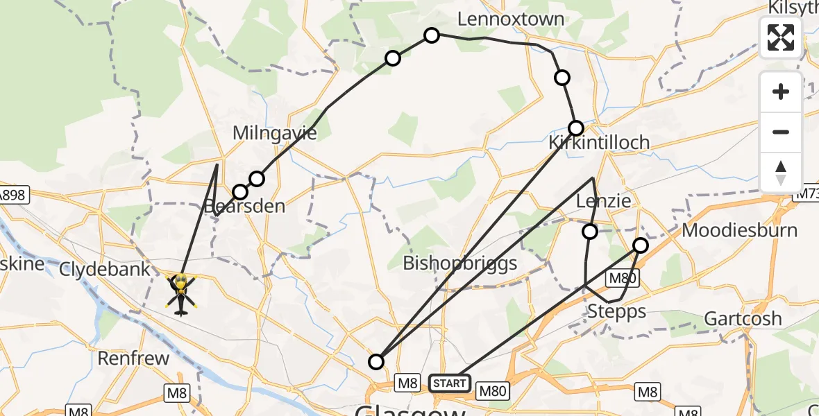 Flight route Police Helicopter Glasgow - Glasgow, 05 September 2026, 12:12
