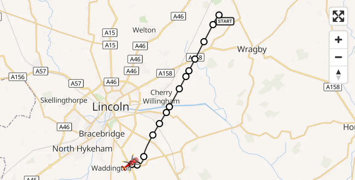 Flight route Air Ambulance Helicopter Wickenby Aerodrome - North Kesteven, 05 September 2026, 12:24