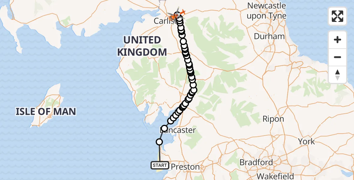 Flight route Coastguard Helicopter Blackpool Airport - Carlisle Lake District Airport, 05 September 2026, 12:38