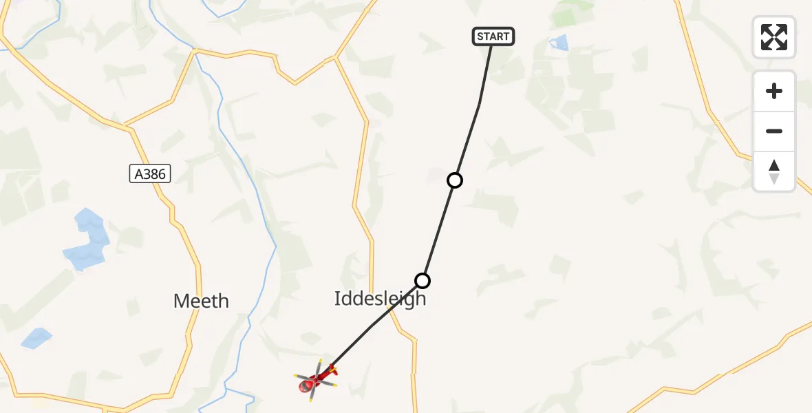 Flight route Air Ambulance Helicopter Dolton - West Devon, 05 September 2026, 12:39