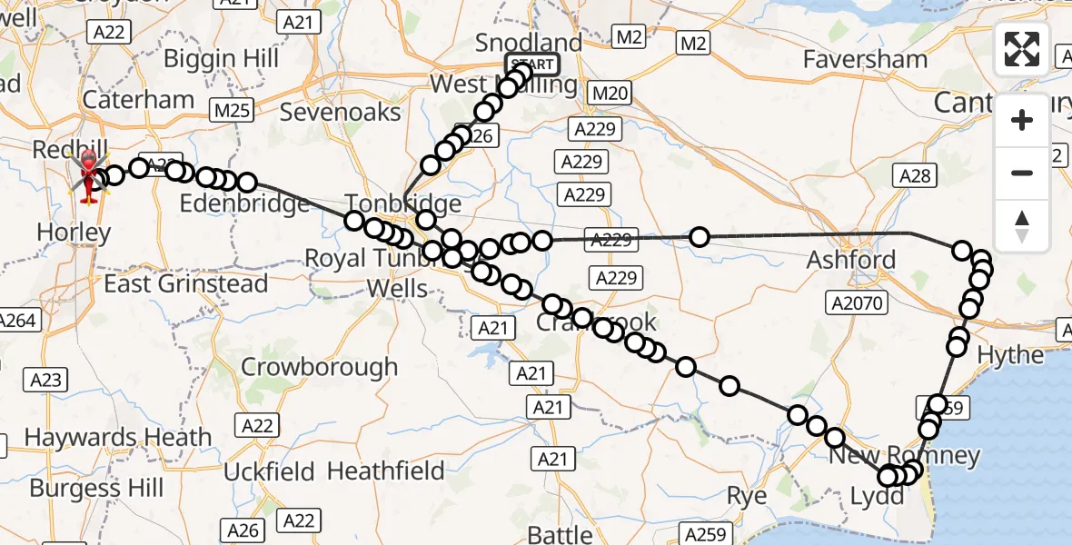 Flight route Air Ambulance Helicopter Ham Hill - Redhill Aerodrome, 05 September 2026, 12:47