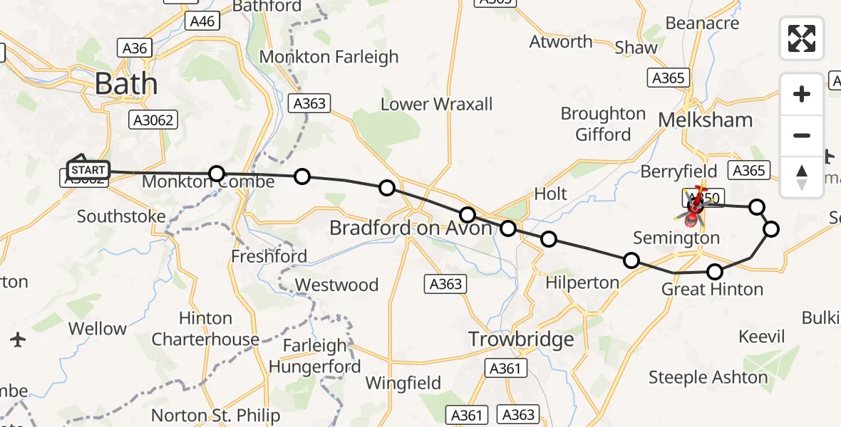 Flight route Air Ambulance Helicopter Bath - Wiltshire Air Ambulance, 05 September 2026, 12:53