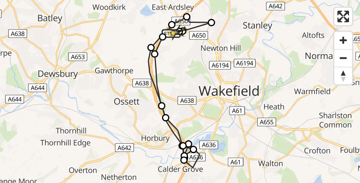 Flight route Police Helicopter East Ardsley - East Ardsley, 05 September 2026, 13:03