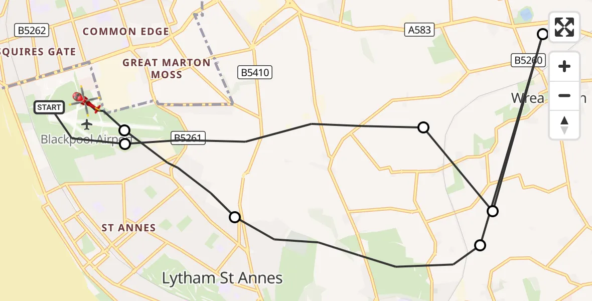 Flight route Air Ambulance Helicopter Blackpool Airport - Blackpool Airport, 05 September 2026, 13:04