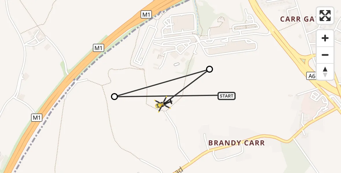 Flight route Police Helicopter East Ardsley - Ossett, 05 September 2026, 13:14