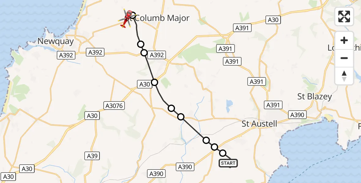 Flight route Air Ambulance Helicopter Sticker - Cornwall Airport Newquay, 05 September 2026, 13:23