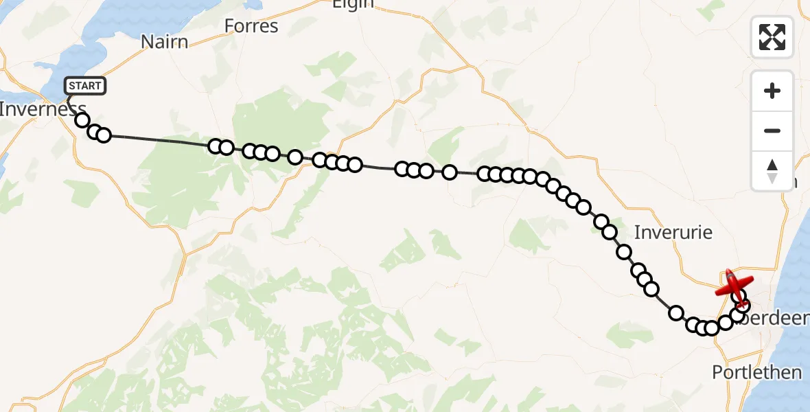 Flight route Air Ambulance Aircraft Inverness - Aberdeen International Airport, 05 September 2026, 13:43