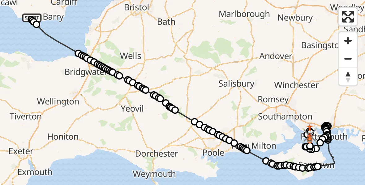 Flight route Coastguard Helicopter MOD St Athan - Solent Airport, 05 September 2026, 13:46