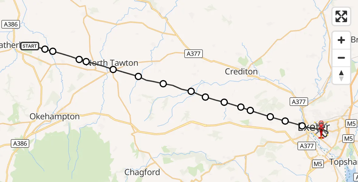 Flight route Air Ambulance Helicopter Hatherleigh - Exeter, 05 September 2026, 13:51