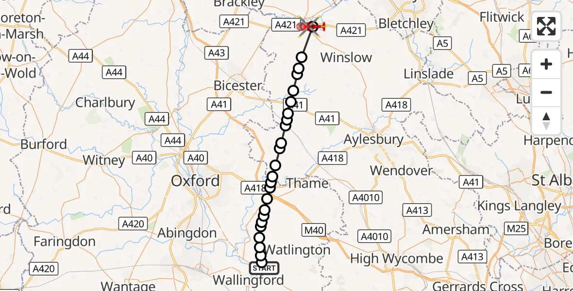Flight route Air Ambulance Helicopter RAF Benson - Buckingham, 05 September 2026, 14:00