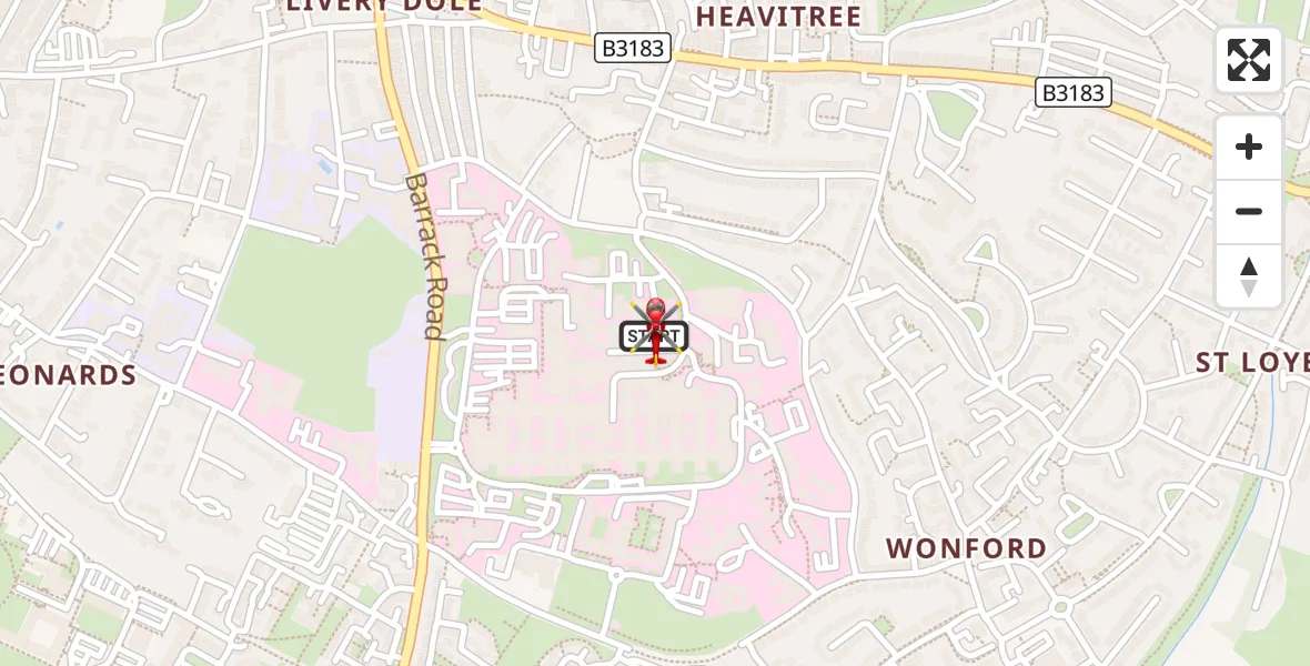 Flight route Air Ambulance Helicopter Royal Devon & Exeter Hospital - Royal Devon & Exeter Hospital, 05 September 2026, 14:04