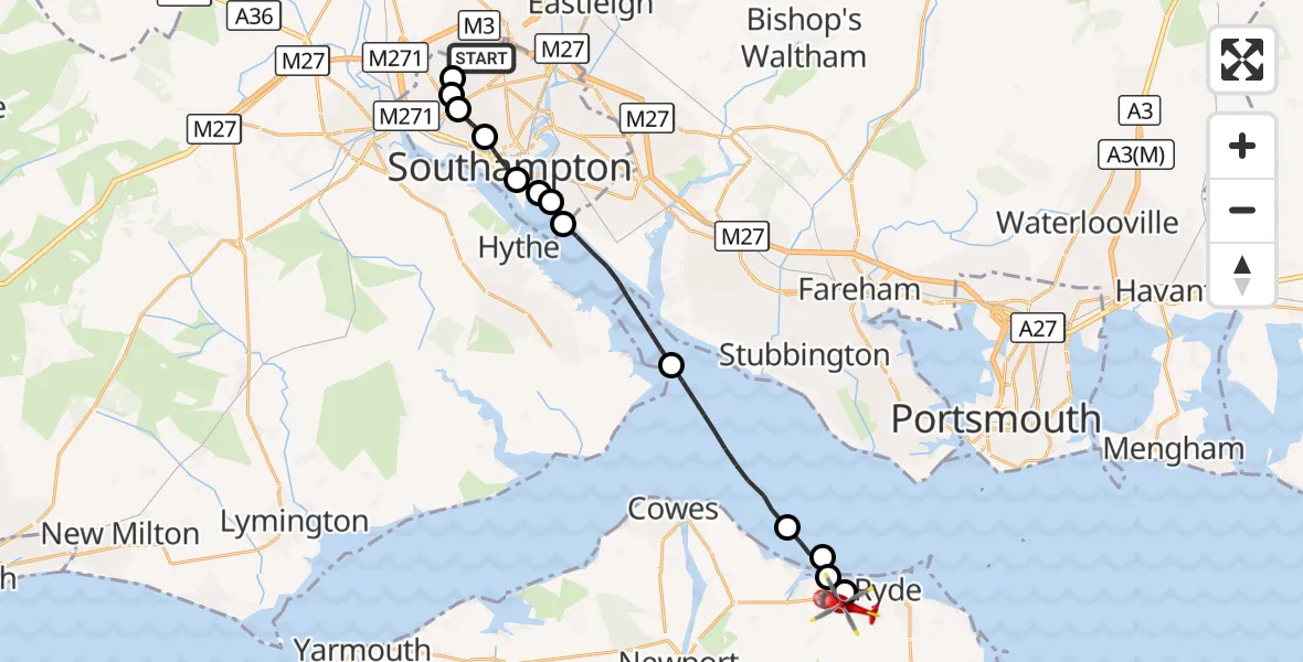 Flight route Air Ambulance Helicopter Lordswood - Ryde, 05 September 2026, 14:17