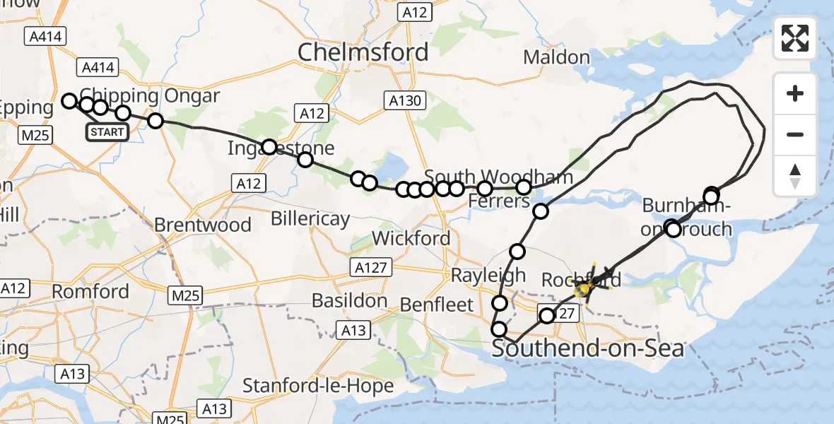Flight route Police Helicopter Epping Forest - Rochford, 05 September 2026, 14:20