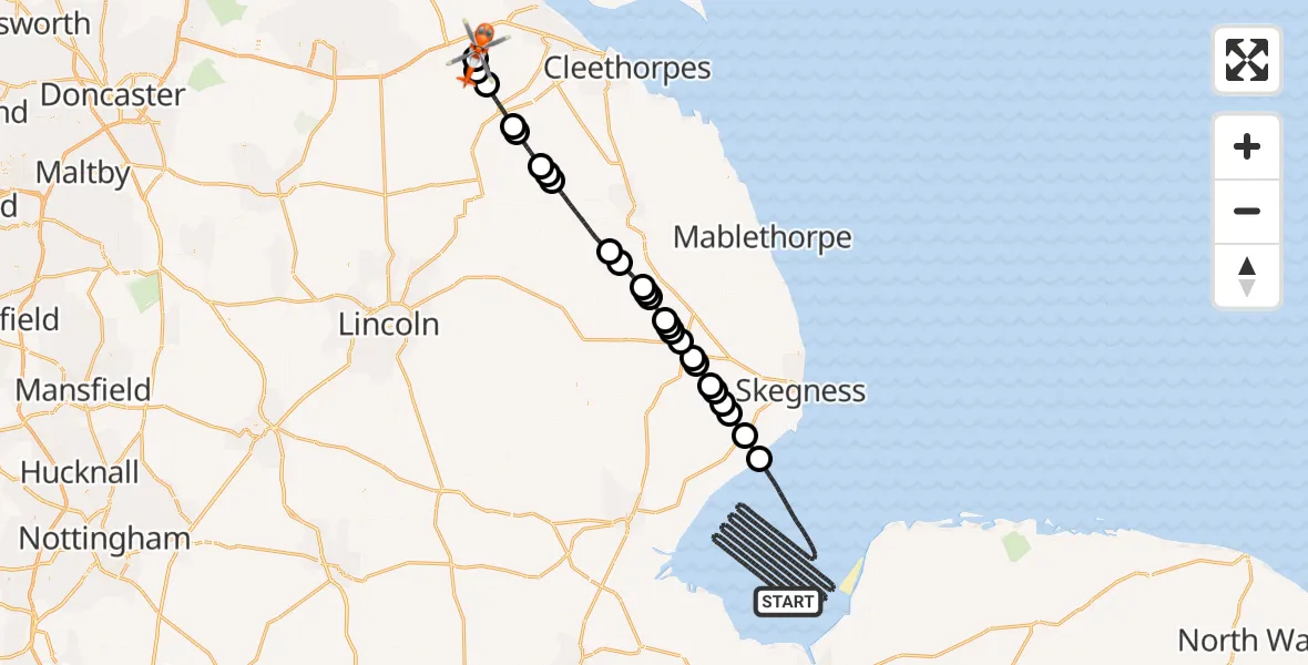Flight route Coastguard Helicopter North Sea - Humberside Airport, 05 September 2026, 14:22