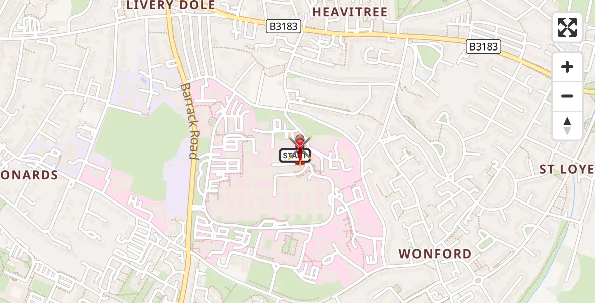 Flight route Air Ambulance Helicopter Royal Devon & Exeter Hospital - Royal Devon & Exeter Hospital, 05 September 2026, 14:30