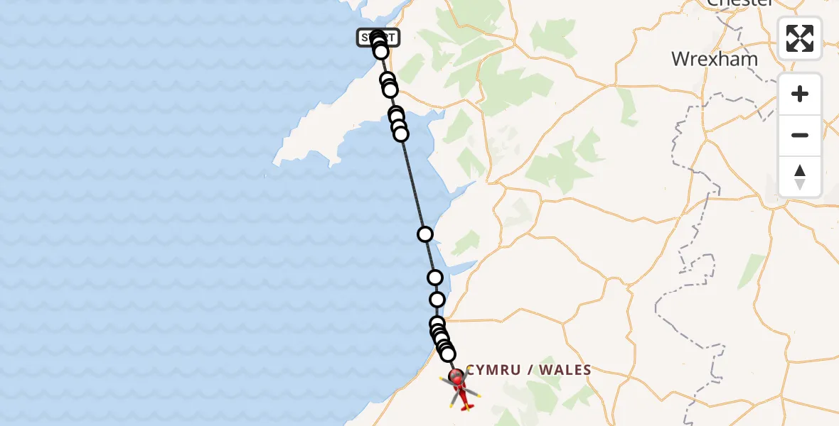 Flight route Air Ambulance Helicopter Caernarfon Airport - Llangeitho, 05 September 2026, 14:31