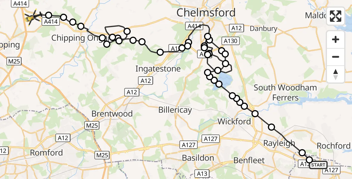 Flight route Police Helicopter London Southend Airport - North Weald Airfield, 05 September 2026, 14:58